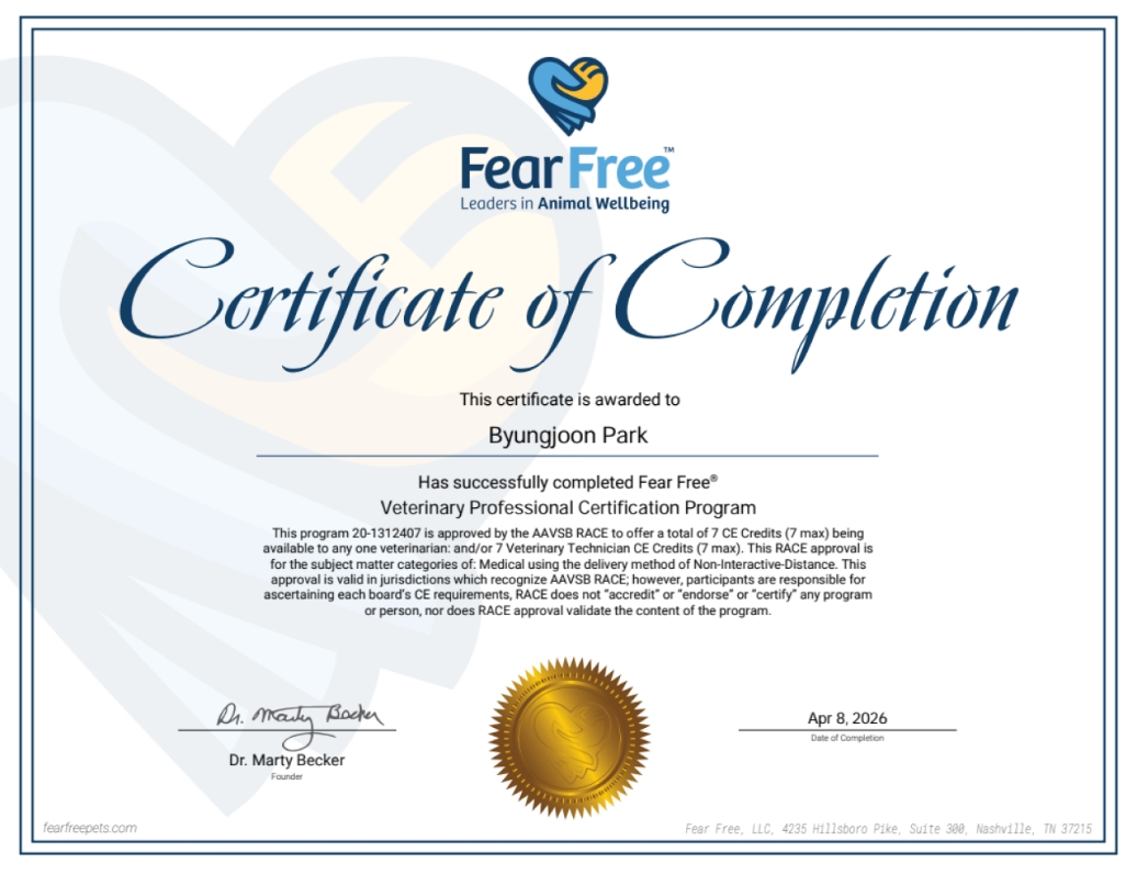 FearFree certificate completion